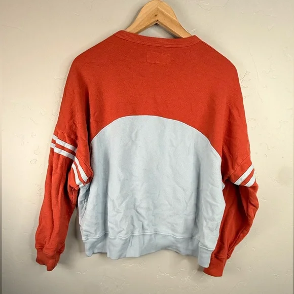 THE GREAT Cross Country Colorblock Cotton Sweatshirt Tomato Red Blue Medium - Picture 7 of 13